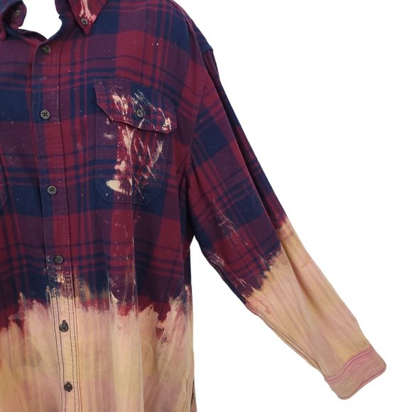 The Rack Brushed Cotton Tie Dye Bleach Button Front Shirt Top Sz XL Plaid - Picture 6 of 12